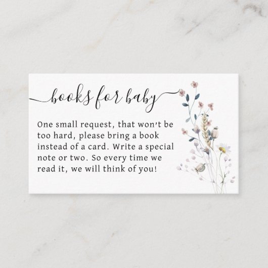 Wildblume boho minimale moderne Baby Dusche Buch Begleitkarte (Vorderseite)