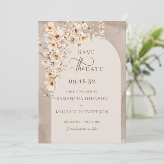 Wildblume boho minimalistisch modern Save the Date (Stehend Vorderseite)