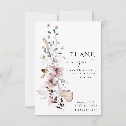 Wildblume boho minimalistisch moderne Babydusche Dankeskarte (Vorderseite)