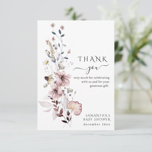Wildblume boho minimalistisch moderne Babydusche Dankeskarte (Stehend Vorderseite)