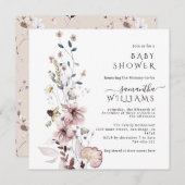 Wildblume boho minimalistisch moderne Babydusche Einladung (Vorne/Hinten)