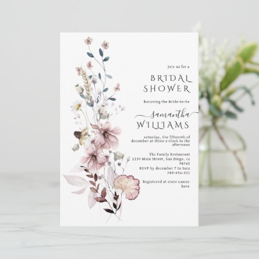 Wildblume boho minimalistisches modernes Brautpart Einladung (Stehend Vorderseite)
