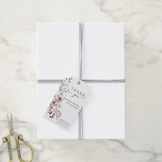 Wildblume boho minimalistisches modernes Brautpart Geschenkanhänger (Mit Garn)