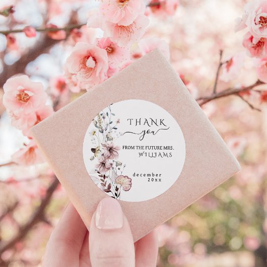 Wildblume boho minimalistisches modernes Brautpart Runder Aufkleber