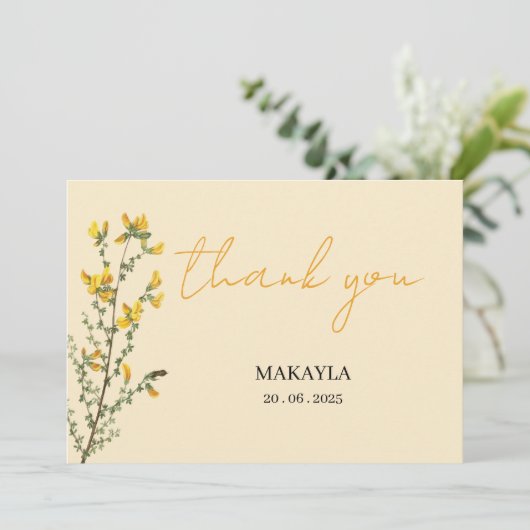 Wildblume Boho moderne Schrift Dankeskarte (Stehend Vorderseite)