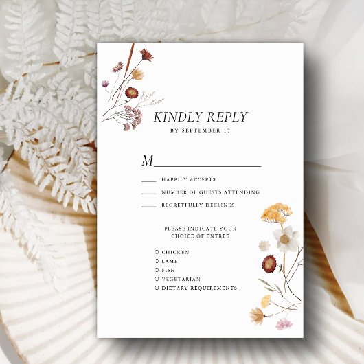 Wildblume Boho Moderne Whimsical Floral Wedding RSVP Karte