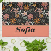 Wildblume-Boho-Muster individuelle Name schwarz Geschirrtuch (Gefaltet)