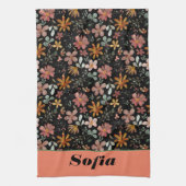 Wildblume-Boho-Muster individuelle Name schwarz Geschirrtuch (Vertikal)