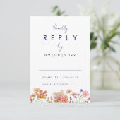 Wildblume Boho Navy Blue Hochzeit im Herbst Antwor RSVP Karte (Stehend Vorderseite)