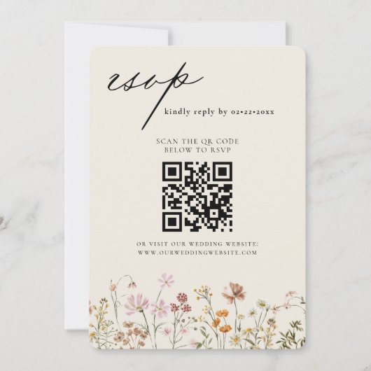 Wildblume Boho QR Code Wedding RSVP Einladung (Vorderseite)