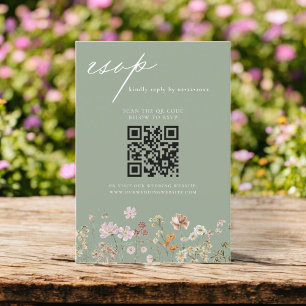 Wildblume Boho QR Code Wedding RSVP Einladung