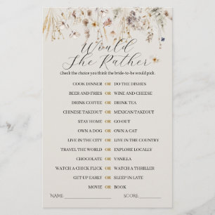 Wildblume Boho Rustic Elegantes Brautparty Spiel