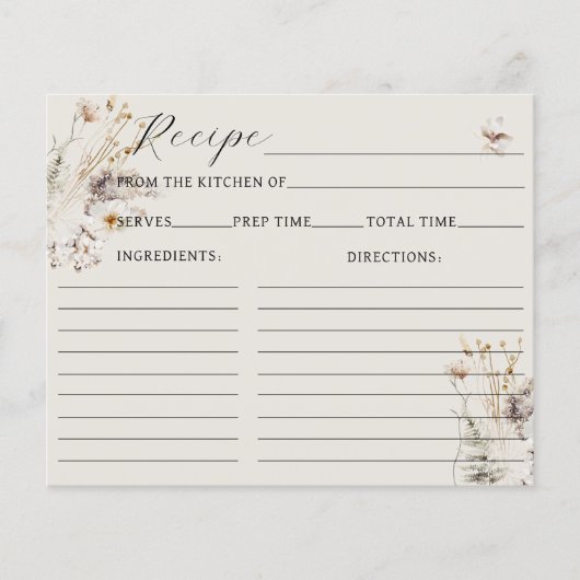 Wildblume Boho Rustikales Brautparty Rezept (Vorderseite)