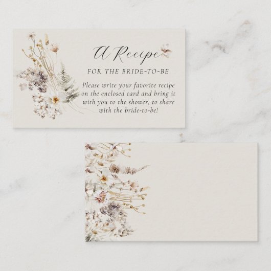 Wildblume Boho Rustikales Brautparty Rezept Begleitkarte (Vorne/Hinten)