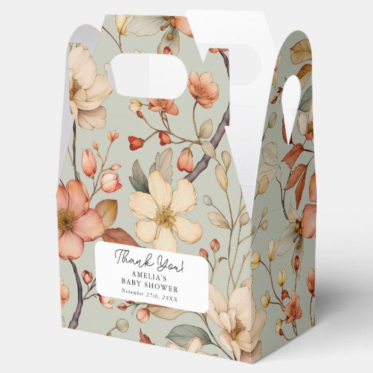 Wildblume Boho Sage Green Floral Baby Dusche Geschenkschachtel (Geöffnet)