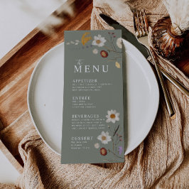 Wildblume Boho Sage Green Menu Menükarte
