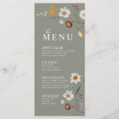 Wildblume Boho Sage Green Menu Menükarte (Vorderseite)