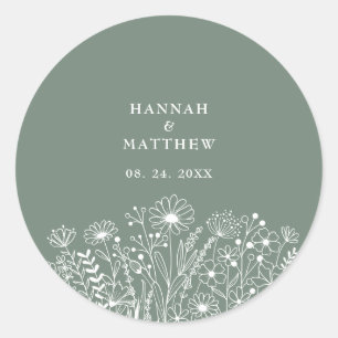 Wildblume Boho Sage Green Wedding Runder Aufkleber