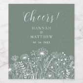 Wildblume Boho Sage Green Wedding Weinetikett (Einzelnes Label)