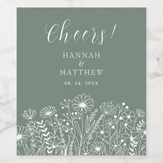 Wildblume Boho Sage Green Wedding Weinetikett (Einzelnes Label)