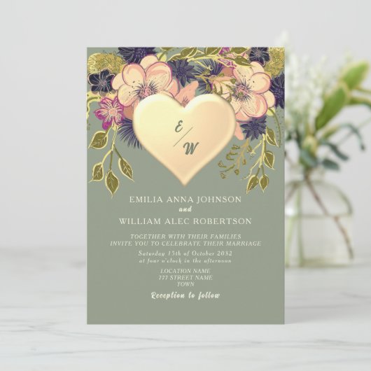 Wildblume Boho Sage Wedding Einladung (Stehend Vorderseite)