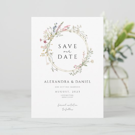 Wildblume Boho Save the Date minimalistisch Einladung (Stehend Vorderseite)