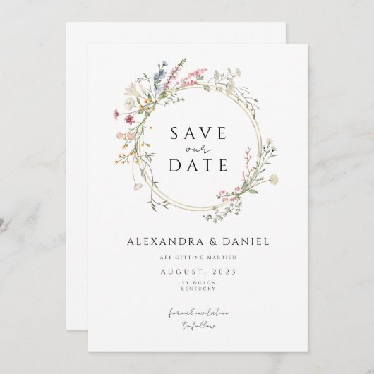 Wildblume Boho Save the Date minimalistisch Einladung (Vorne/Hinten)