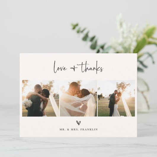 Wildblume Boho Script Wedding Foto Dankeskarte (Stehend Vorderseite)