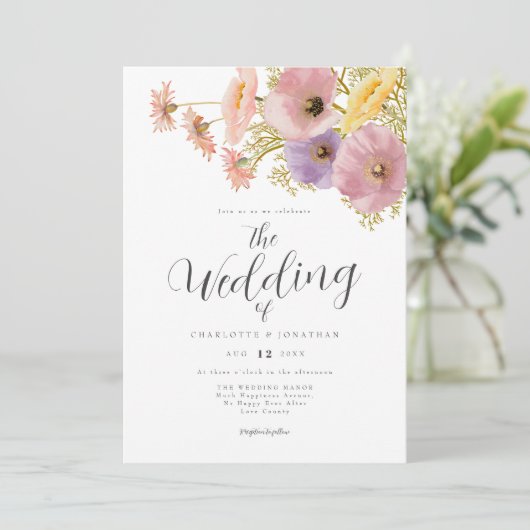 Wildblume Boho Spring Wedding Einladung (Stehend Vorderseite)