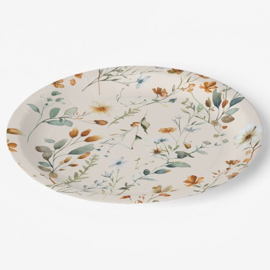 Wildblume boho Stil Party Pappteller (Schrägansicht)