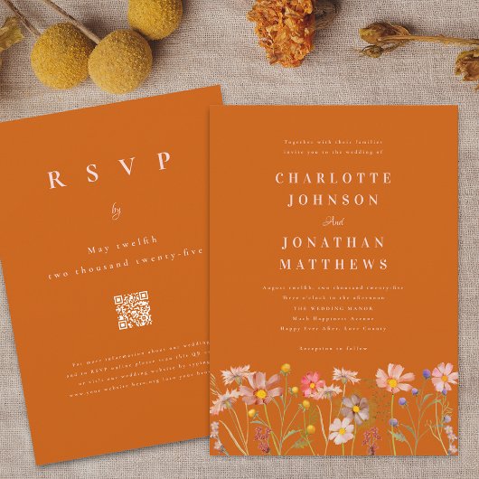 Wildblume Boho Terracotta Burnt Orange Qr Code Einladung