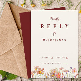 Wildblume Boho Terracotta Hochzeit im Herbst Antwo RSVP Karte