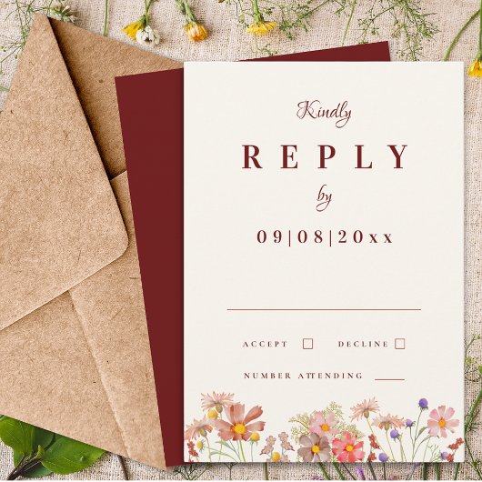 Wildblume Boho Terracotta Hochzeit im Herbst Antwo RSVP Karte