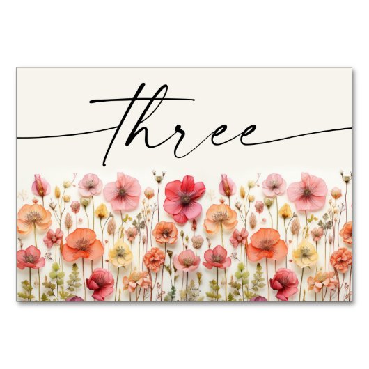 Wildblume Boho Tischkarten Nummer drei Tischnummer (Rückseite)