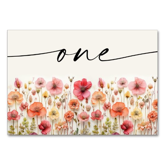 Wildblume Boho Tischkarten Nummer eins Tischnummer (Vorderseite)