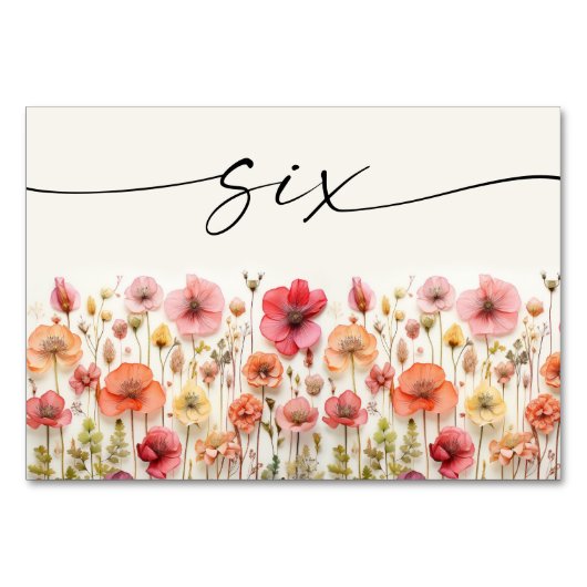 Wildblume Boho Tischkarten Nummer sechs Tischnummer (Vorderseite)