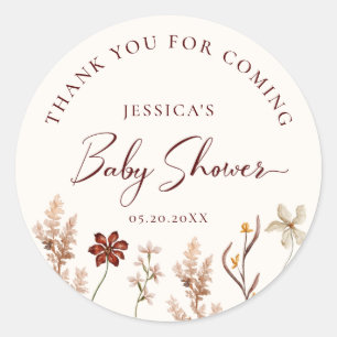 Wildblume Boho vielen Dank für Ihre Babydusche Runder Aufkleber