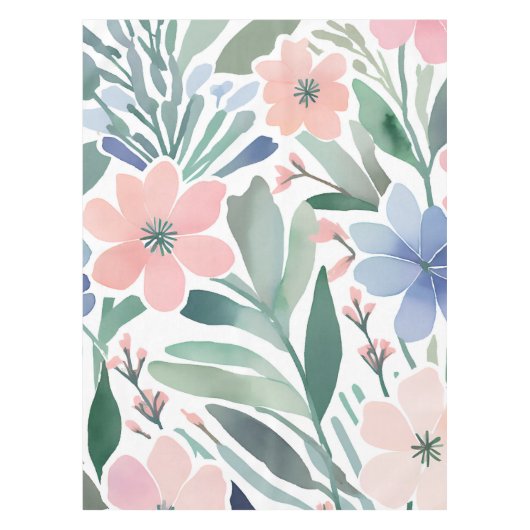 Wildblume Boho Wasserfarben Pastel Blumendekor Tischdecke (Vorderseite)