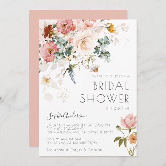 Wildblume Boho Wasserfarbenes Brautparty Einladung (Vorne/Hinten)