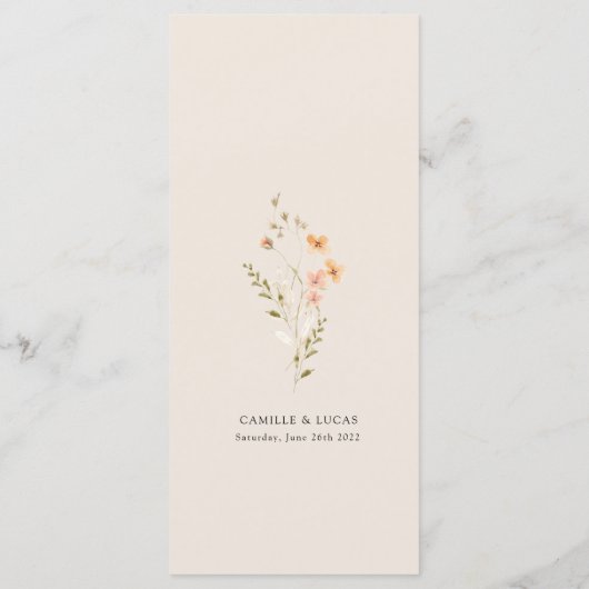 Wildblume Boho Wedding Menu Menükarte (Rückseite)