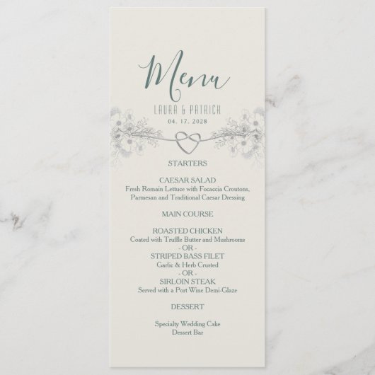 Wildblume Boho Wedding Menu Menükarte (Vorderseite)
