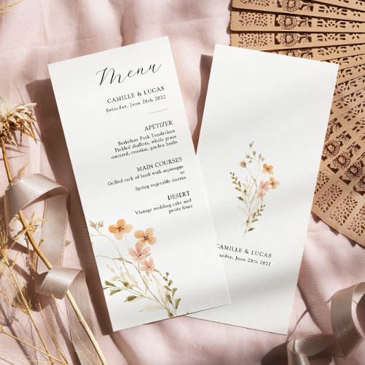 Wildblume Boho Wedding Menu Menükarte