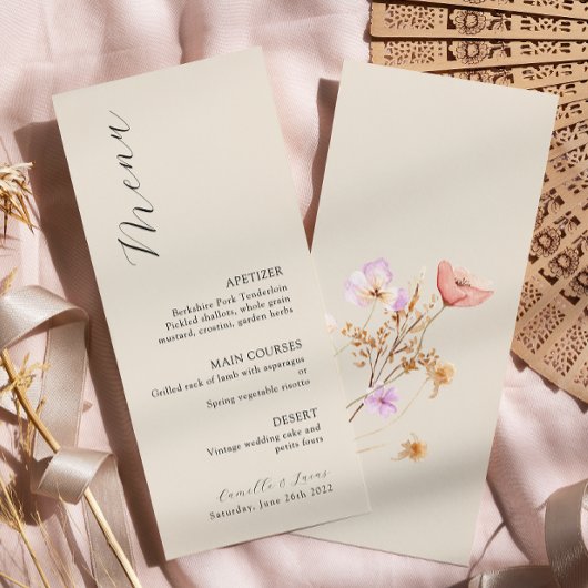 Wildblume Boho Wedding Menu Menükarte
