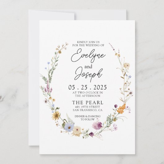 Wildblume Boho Whimsical Floral Wreath Wedding Einladung (Vorderseite)