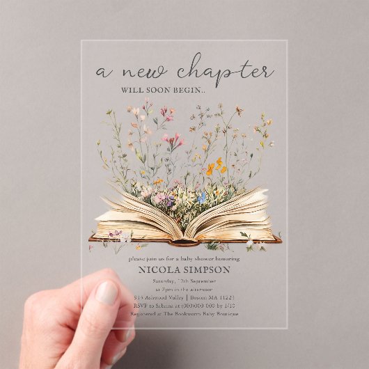 Wildblume | Book Theme Baby Shower Acryleinladungen (Insitu (Handheld))