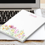 Wildblume Border Hübsch Personalisiert Notepad Notizblock<br><div class="desc">Hübsche Wildblume Notizblock,  um mit Ihrem Namen zu personalisieren. Dieses Aquarell-Blumendesign grenzt an wilde Blume in Rosa Orange und Gelb mit handgeschriebener Typografie.</div>