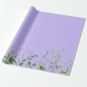 Wildblume Border on Lila Gingham Geschenkpapier (Ungerollt)
