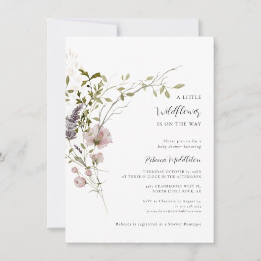 Wildblume Botanical Girl Baby Dusche Einladung (Vorderseite)