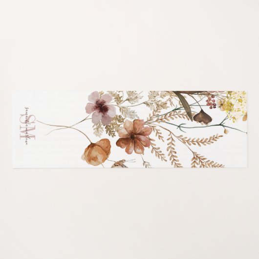 Wildblume Botanisch Mit Monogramm Yogamatte (Rückseite (Horizontal))