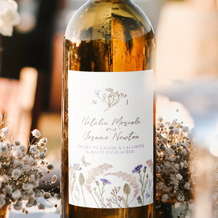 Wildblume botanische Aquarellfarben Hochzeit im He Weinetikett